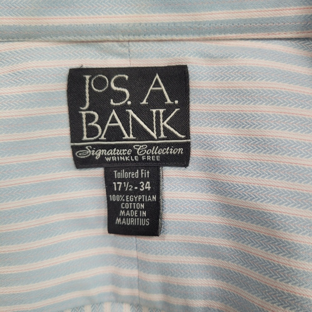 Jos A Bank Signature Collection Tailored Fit Dress Shirt 17.5 34 Blue Stripe - Picture 2 of 11